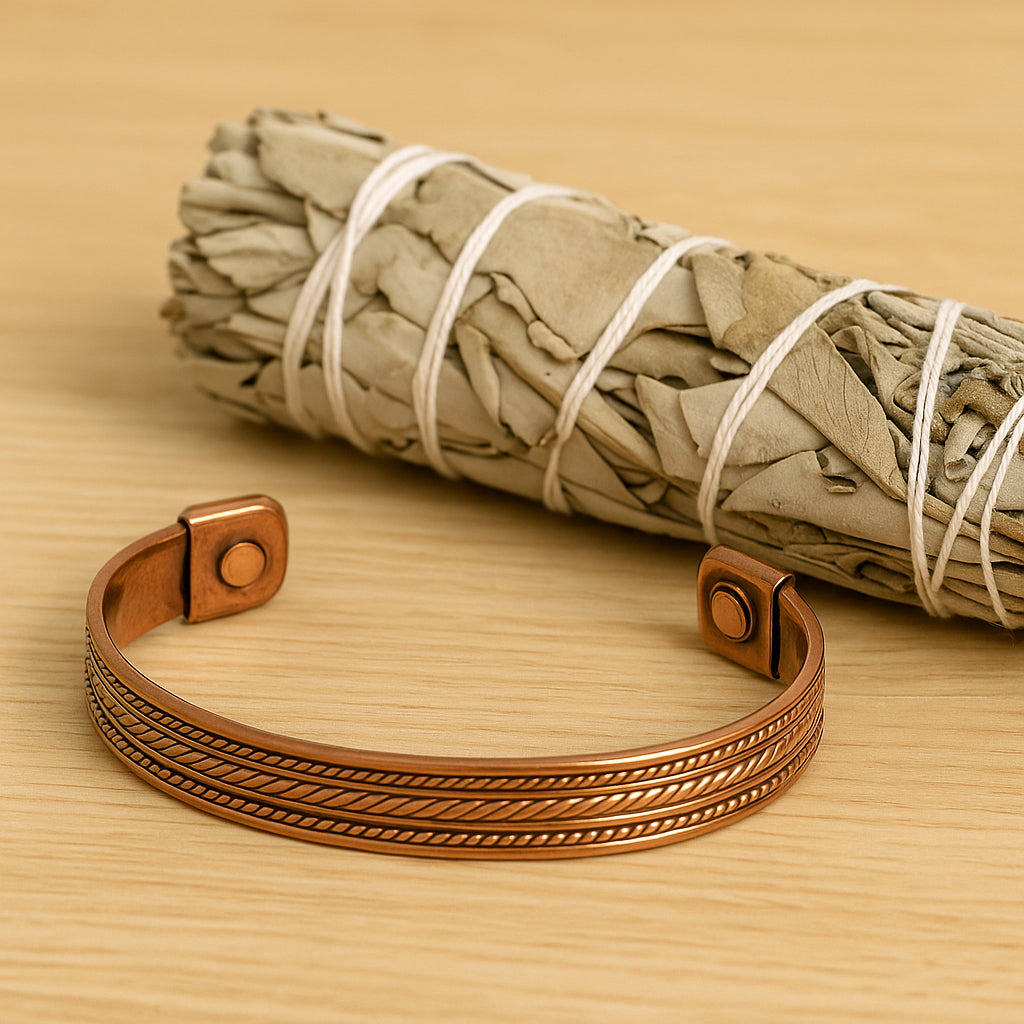 ✨ Coffret Purification & Énergie - Bracelet Cuivre & Sauge Blanche 🌿