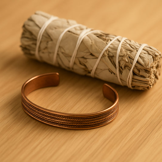 ✨ Coffret Purification & Énergie - Bracelet Cuivre & Sauge Blanche 🌿